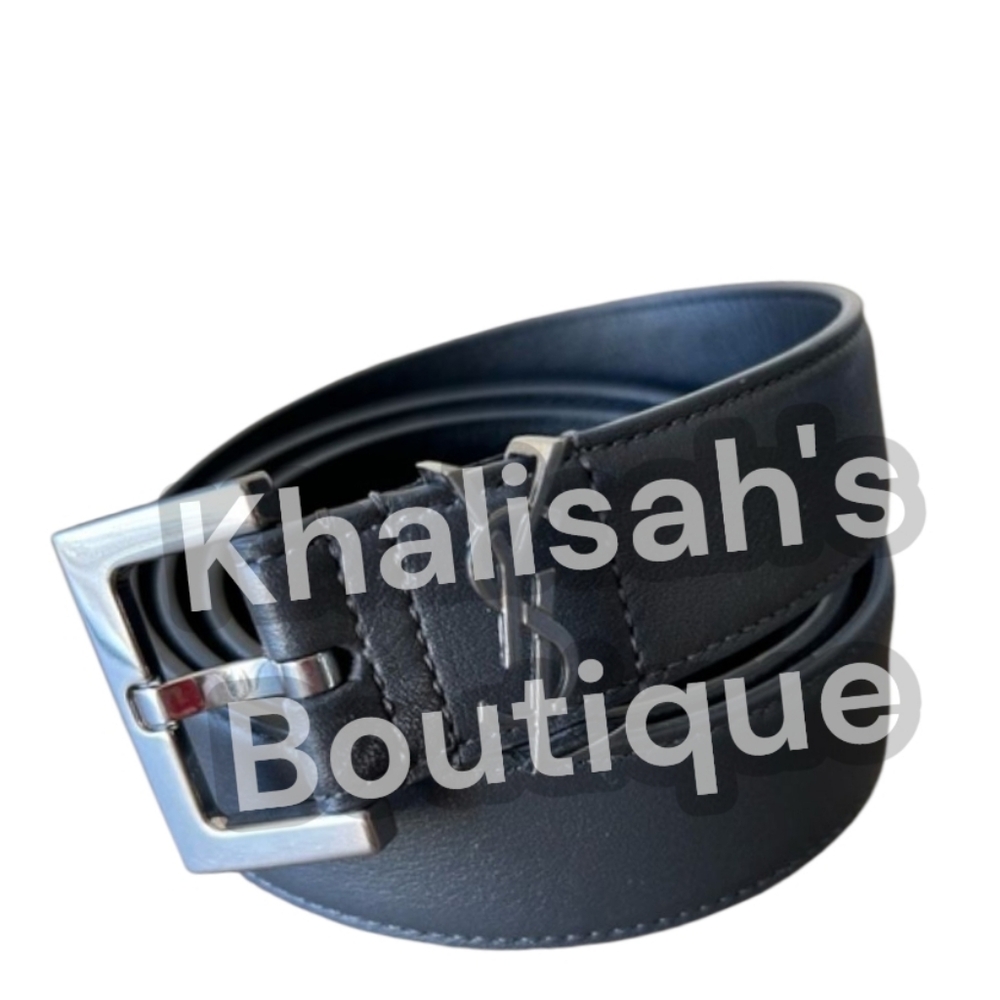 AUTHENTIC YSL SAINT LAURENT BELT  CASSANDRE MONIGRAM GREY STORM SILVER HARDWADE - Picture 5 of 16